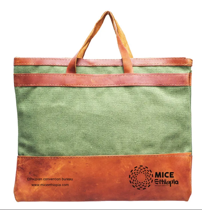 Canvas and leather conference bag