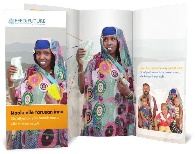 Printed brochure spread for an NGO